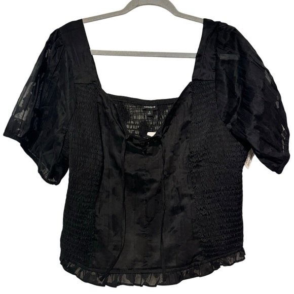 Torrid Cotton Clip Floral Smocked Crop Top Black 3X - Picture 6 of 12